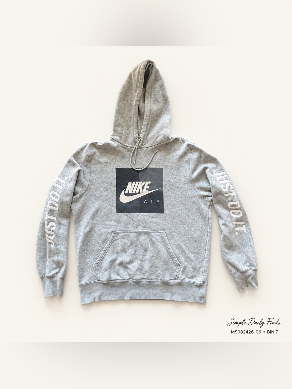 Nike Air Just Do It Pullover Hoodie Gray Men’s Large Spellout Logo Fleece
